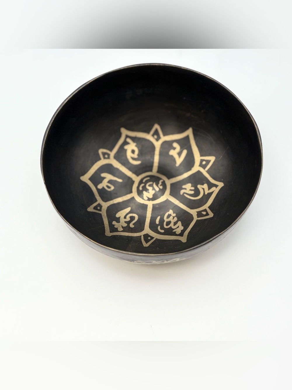 Source Unknown Black Ceramic Bowl with Gold Lotus Motif